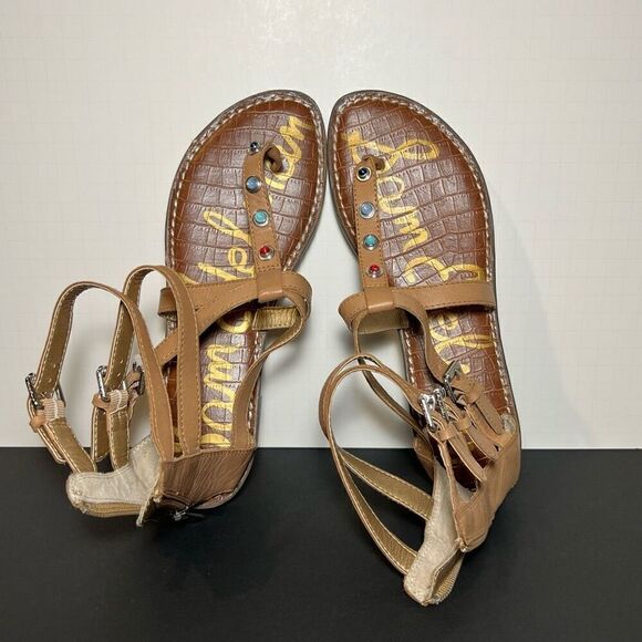 Womens SAM EDELMAN Genevive T Strap Zip Up Studded Sandals / Size 9 Medium - Picture 5 of 8
